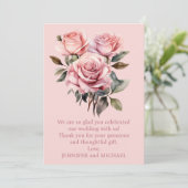 Roze Rozen bruiloft Bedankt Opmerking (Staand voorkant)