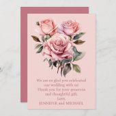 Roze Rozen bruiloft Bedankt Opmerking (Voorkant / Achterkant)