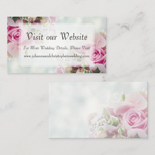 Roze Rozen Bruiloft Bezoek onze website Enclosure  Informatiekaartje (Voorkant / Achterkant)