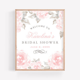 Roze Rozen Bruiloft Bridal Shower in Waterverf Vin Poster