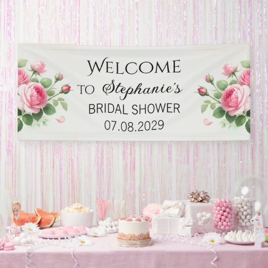 Roze Rozen Bruiloft Bridal Shower Spandoek (Feest)