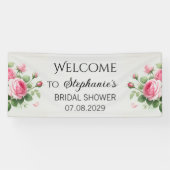 Roze Rozen Bruiloft Bridal Shower Spandoek (Horizontaal)
