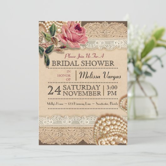  roze rozen bruiloft douche uitnodigingen (Staand voorkant)