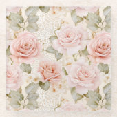 Roze Rozen Bruiloft Feest Glazen Onderzetter (Voorkant)