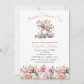Roze Rozen Bruiloft Feest Tea Brunch Kaart (Voorkant)
