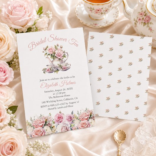 Roze Rozen Bruiloft Feest Tea Brunch Kaart