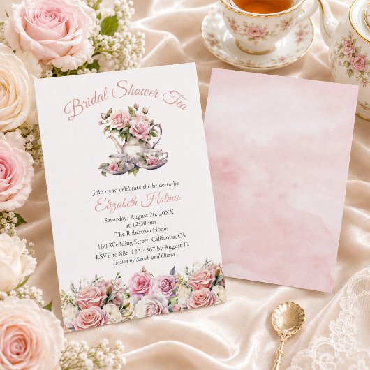 Roze Rozen Bruiloft Feest Tea Brunch  Kaart