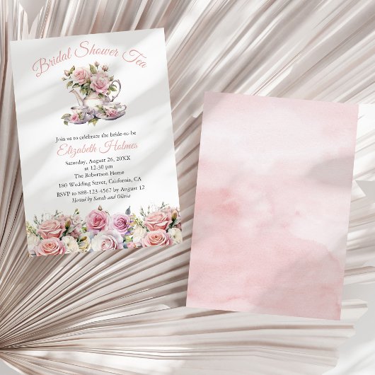 Roze Rozen Bruiloft Feest Tea Brunch Kaart