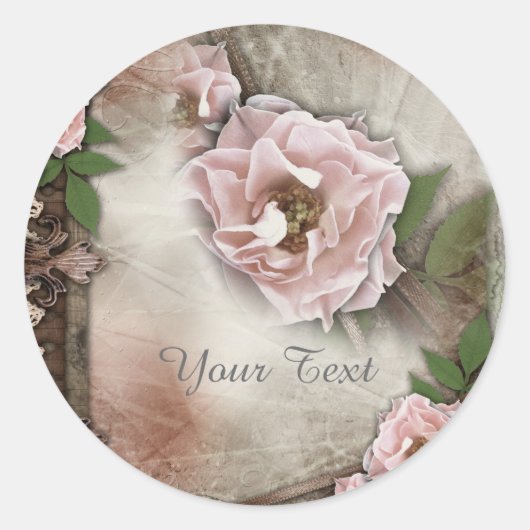 roze rozen bruiloft Gift Seal Ronde Sticker (Voorkant)