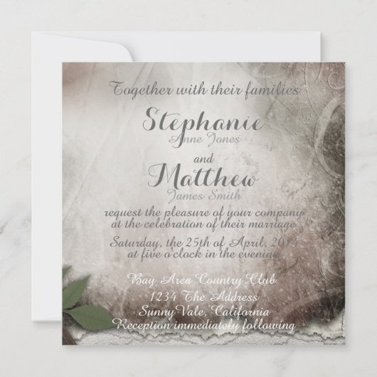 roze rozen bruiloft kaart (Achterkant)