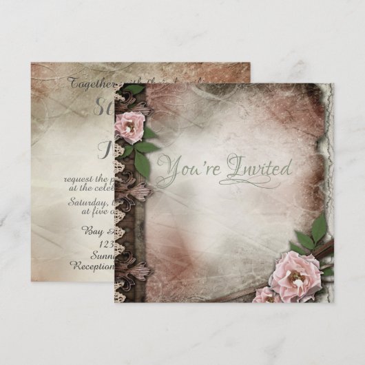 roze rozen bruiloft kaart (Voorkant / Achterkant)