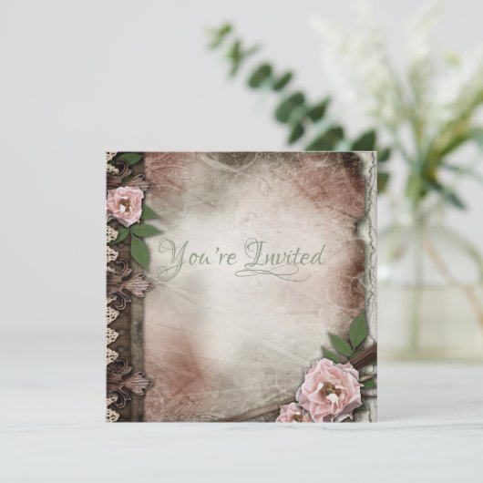  roze rozen bruiloft kaart (Staand voorkant)