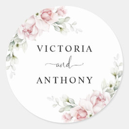 Roze Rozen Bruiloft Klassieke Ronde Sticker