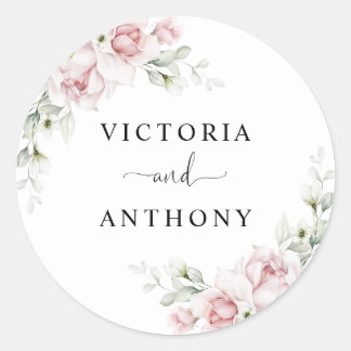 Roze Rozen Bruiloft Klassieke Ronde Sticker