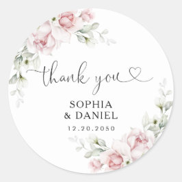 Roze Rozen Bruiloft Klassieke Ronde Sticker