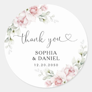 Roze Rozen Bruiloft Klassieke Ronde Sticker