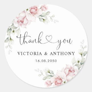Roze Rozen Bruiloft Klassieke Ronde Sticker