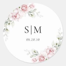 Roze Rozen Bruiloft Klassieke Ronde Sticker