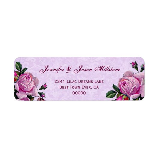  roze rozen bruiloft label (Voorkant)