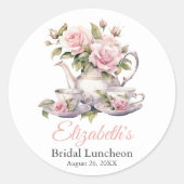 Roze Rozen Bruiloft Lunchtijd Thee Brunch Ronde Sticker (Voorkant)