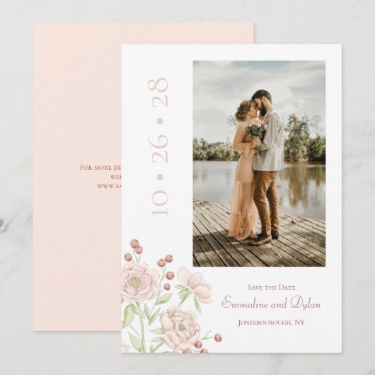 Roze Rozen Bruiloft Modern 'Save the Date' Kaart (Voorkant / Achterkant)