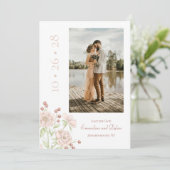 Roze Rozen Bruiloft Modern 'Save the Date' Kaart (Staand voorkant)