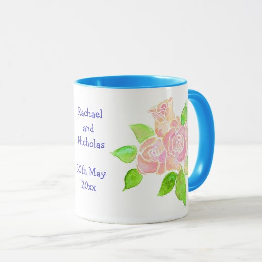   roze rozen bruiloft Mok (Voorkant rechts)