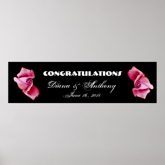 Roze rozen bruiloft of Verloving banner Poster (Voorkant)