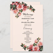  roze rozen bruiloft programma (Voorkant / Achterkant)