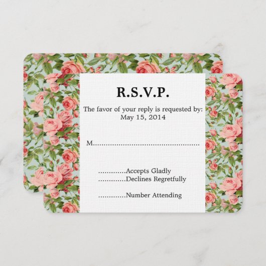  Roze Rozen Bruiloft RSVP (Voorkant / Achterkant)