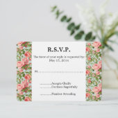  Roze Rozen Bruiloft RSVP Kaartje (Staand voorkant)