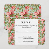  Roze Rozen Bruiloft RSVP Kaartje (Voorkant / Achterkant)