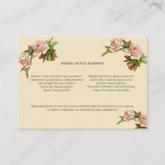 roze rozen bruiloft visitekaartje (Achterkant)