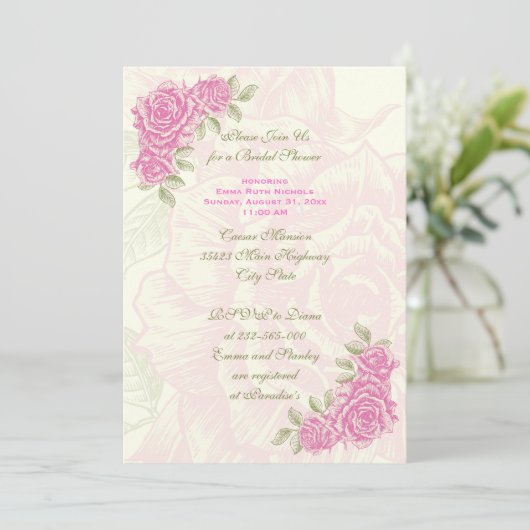  roze rozen bruiloft vrijgezellenfeest uitnodigen kaart (Staand voorkant)