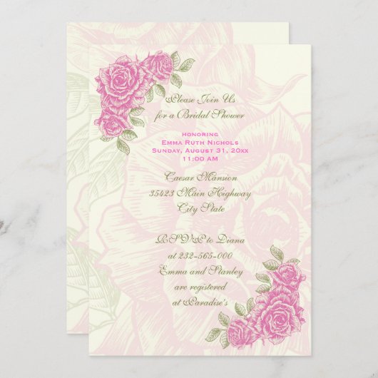  roze rozen bruiloft vrijgezellenfeest uitnodigen kaart (Voorkant / Achterkant)