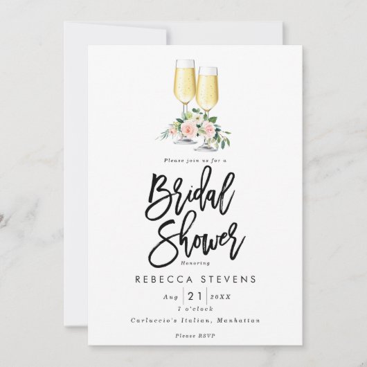 roze rozen bubbly bridale doucheuitnodiging kaart (Voorkant)