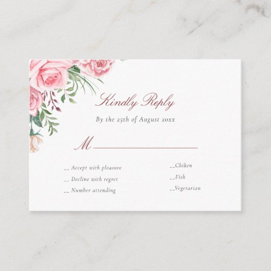 Roze rozen budget bruiloft RSVP-kaartbehuizing Informatiekaartje (Voorkant)
