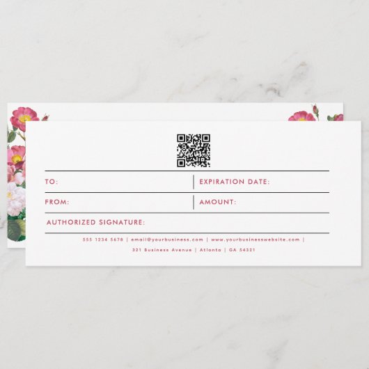 Roze rozen Business Logo QR Code Cadeaubon (Voorkant / Achterkant)