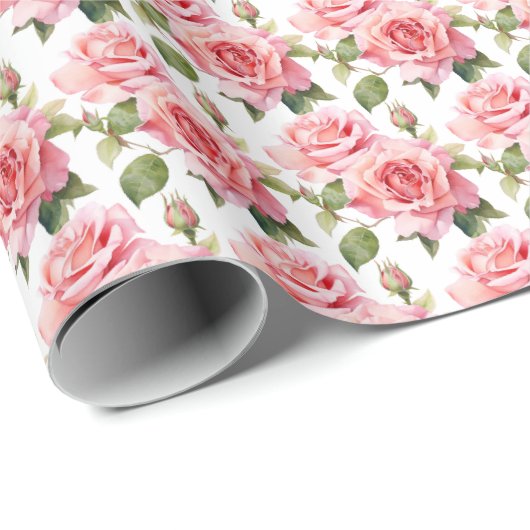 Roze rozen cadeaupapier (Rol Hoek)