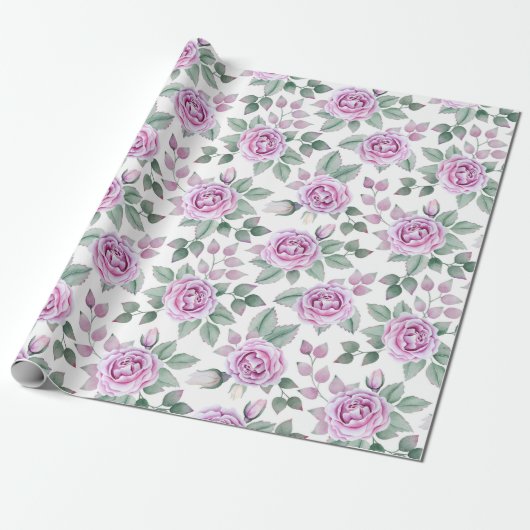 Roze rozen cadeaupapier (Uitgerold)