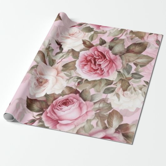  roze rozen cadeaupapier (Uitgerold)