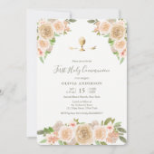 Roze rozen calice eerste communie uitnodiging (Voorkant)