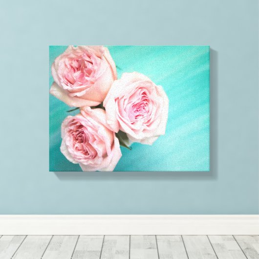 Roze rozen canvas afdruk (Insitu (Houten vloer))