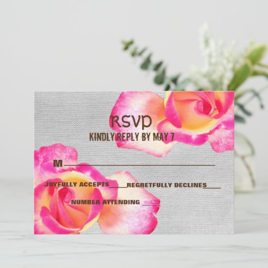 Roze Rozen, Canvas bruiloft RSVP Kaart (Staand voorkant)