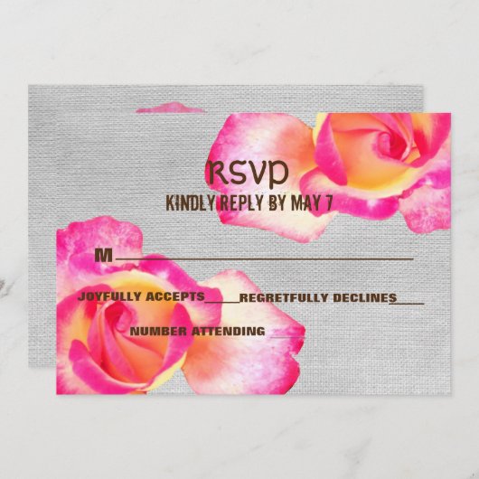 Roze Rozen, Canvas bruiloft RSVP Kaart (Voorkant / Achterkant)
