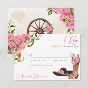 Roze Rozen  Charro Western Quinceanera RSVP Kaartje