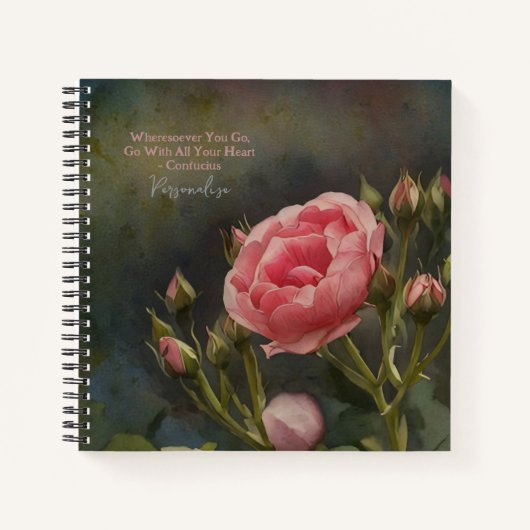 Roze Rozen Confucius Hart Quote Journal Notitieboek (Voorkant)