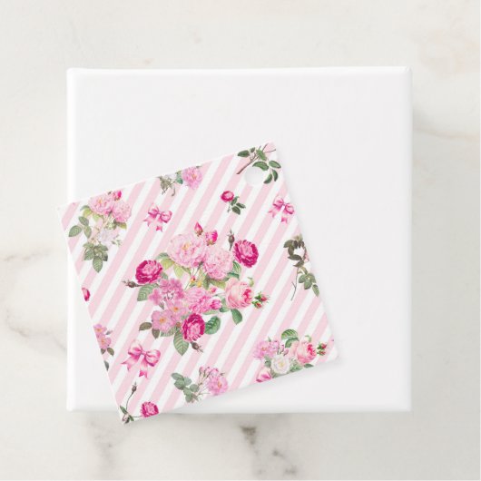  Roze Rozen Coquette Bow Stripes Bedankjes Labels (In situ)
