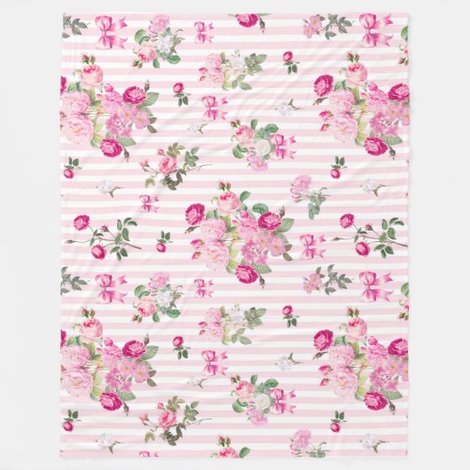  Roze Rozen Coquette Bow Stripes Fleece Deken (Voorkant)