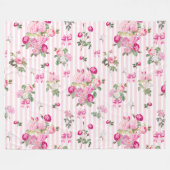  Roze Rozen Coquette Bow Stripes Fleece Deken (Voorkant (Horizontaal))